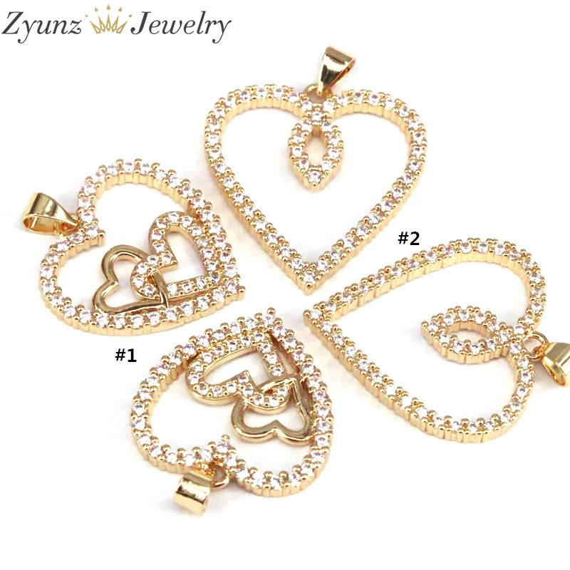 

10PCS, CZ Micro Pave Hollow out Heart Round Shaped Pendant/Charm, Cubic Zirconia Pendant Charm