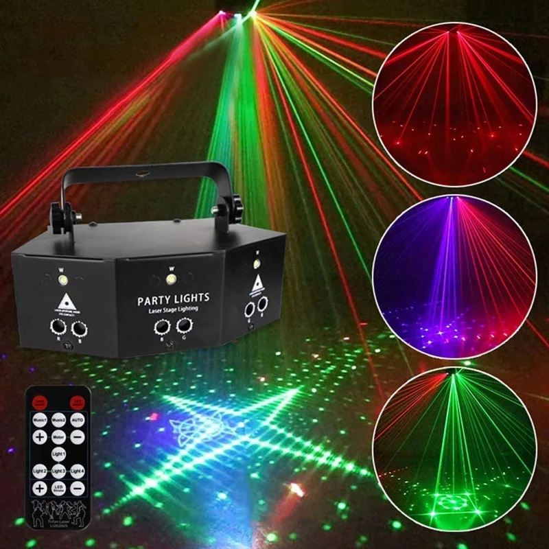 

Colorful Projection Lamp 9 Eyes Strobe Pattern Remote RGB DMX Headlight Scan Projector Light for KTV Stage Party EU Plug