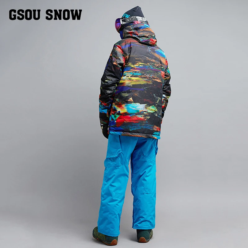 Зимний лыжный костюм GSOU мужской зимний ветрозащитный теплый плотный уличная