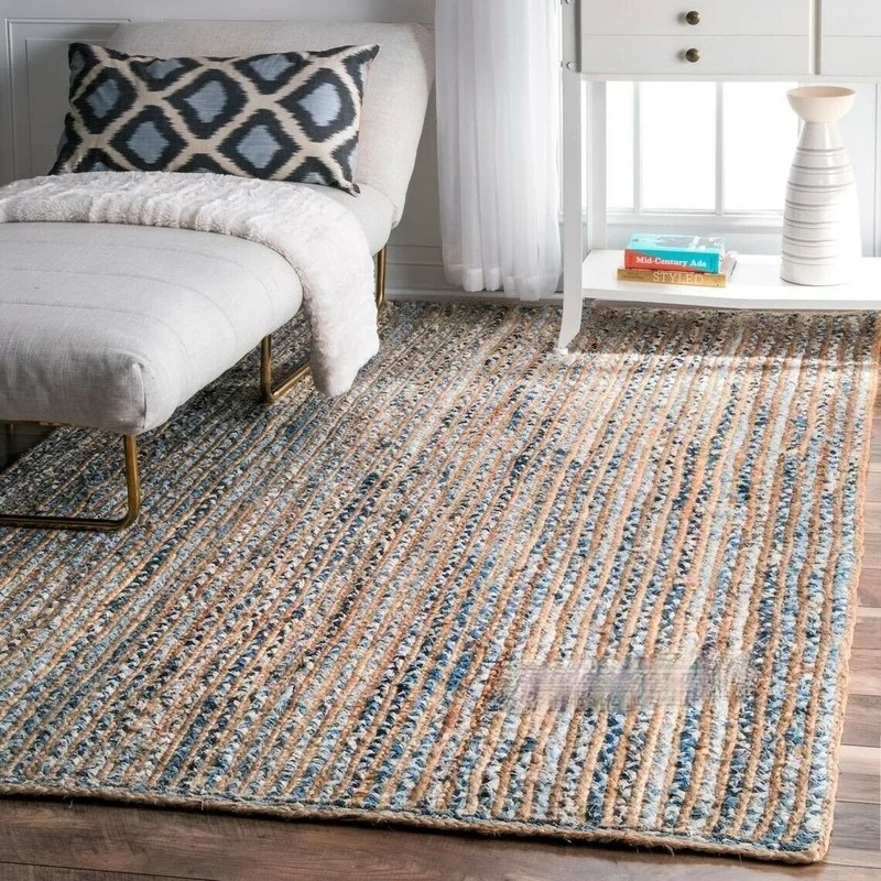 

Rugs Natural Home Living Room Decorative Hand-woven Denim and Jute RugsHandmade Rustic-looking Area Rugs