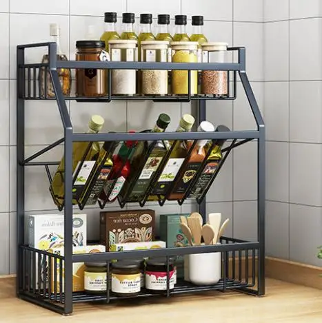 

Кухонный Многофункциональный вертикальный стеллаж, трехуровневый металлический стеллаж для хранения, для бутылок с приправами стеллаж дл...