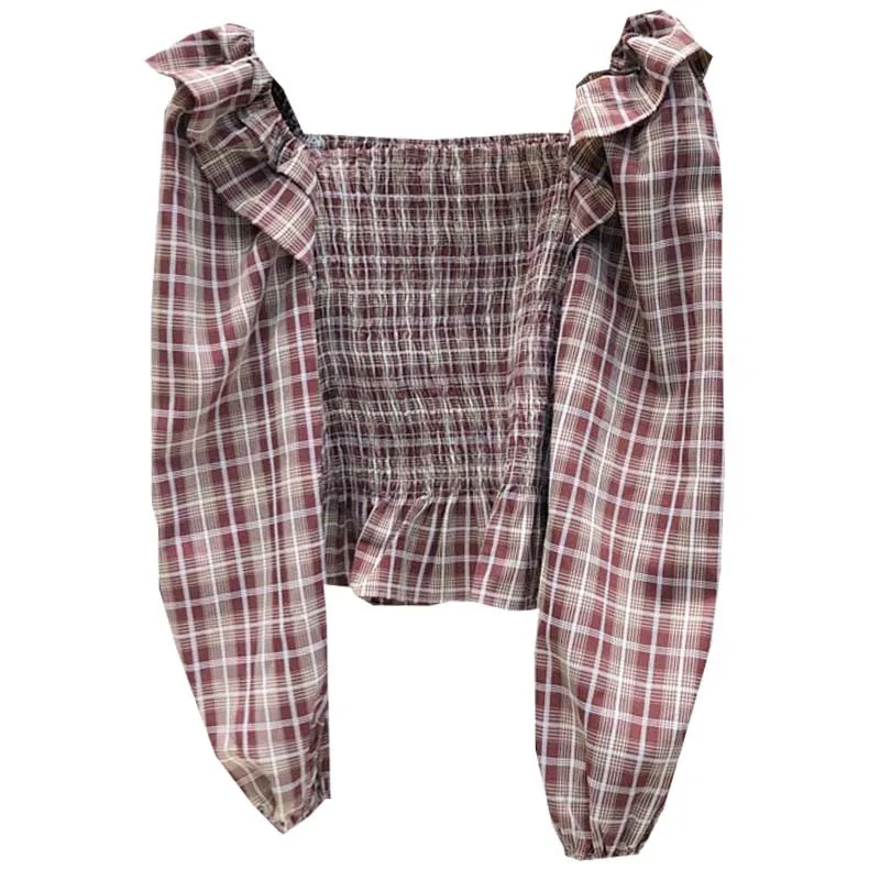 

Autumn style ruffled temperament is thin and sweet, plaid shirt, long-sleeved waist and age reduction top