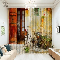 old town europe village wall curtain home hotel window curtain yellow cafe printed decorative tape for curtains micro shading