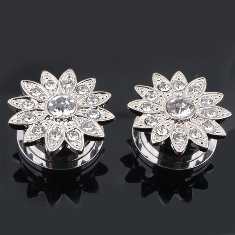 1 пара затычки и туннели солнечные цветы нержавеющая сталь циркон кристалл