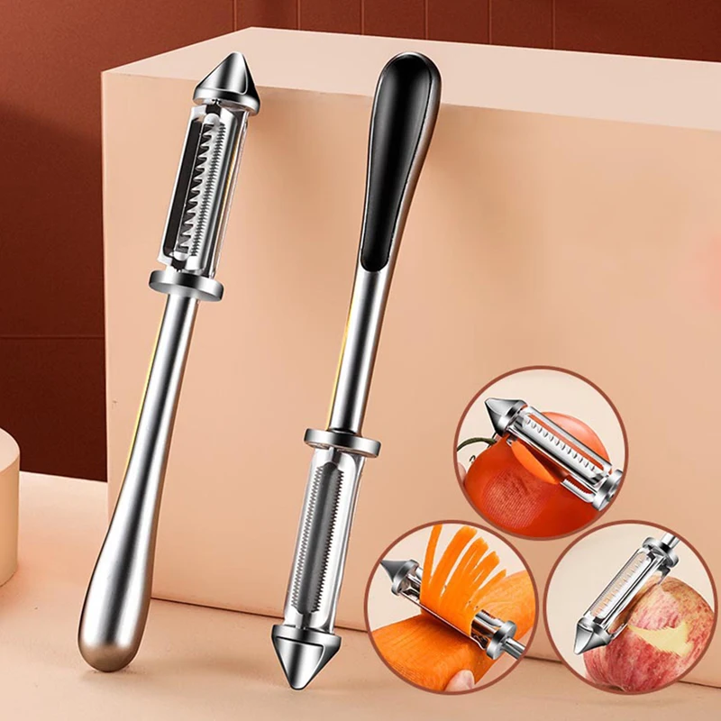 

Кухонная Овощечистка 2 в 1, острый инструмент для чистки фруктов и овощей, терка для картофеля и моркови