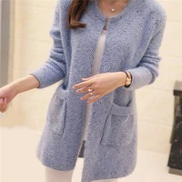winter warm fashion women solid color pockets knitted sweater tunic cardigan new crochet ladies sweaters tricotado cardigan