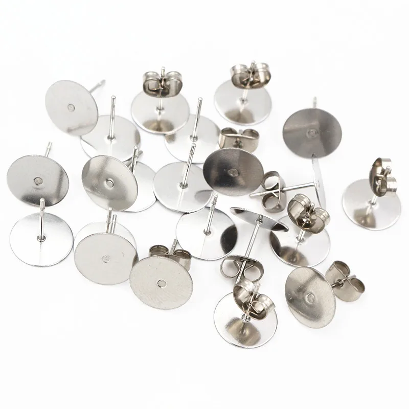 Нет выцветания 100 шт. / Лот из нержавеющей стали пустые серьги-гвоздики с задней