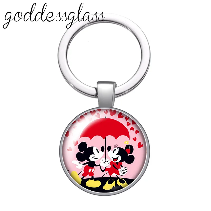 Милая Микки Маус Минни круглая стеклянная Фотосумка автомобильный брелок кольцо