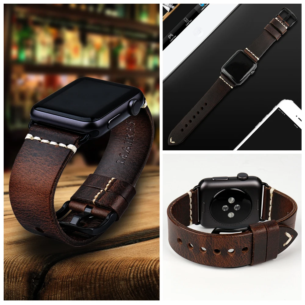 Vintage Genuine Leather Watch Strap For Apple Watch Band Luxury 38mm 42mm Series 1 2 3 4 5 6 se iWatch 40mm 44mm Watchband Loop