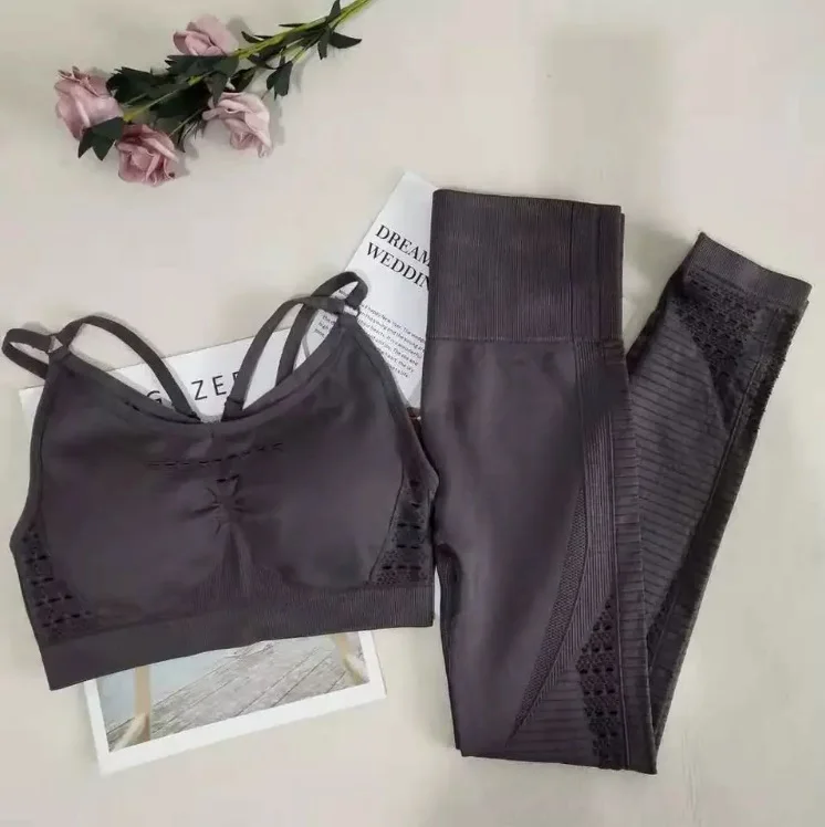 brown set Женский набор для занятий йогой и тренажерного зала из 2 предметов VIP - Цвет: brown set
