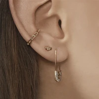 4pcsset safety paperclip stud earrings stainless steel pin earrings women trendy rhinestone ear cuff fashion jewelry accessory