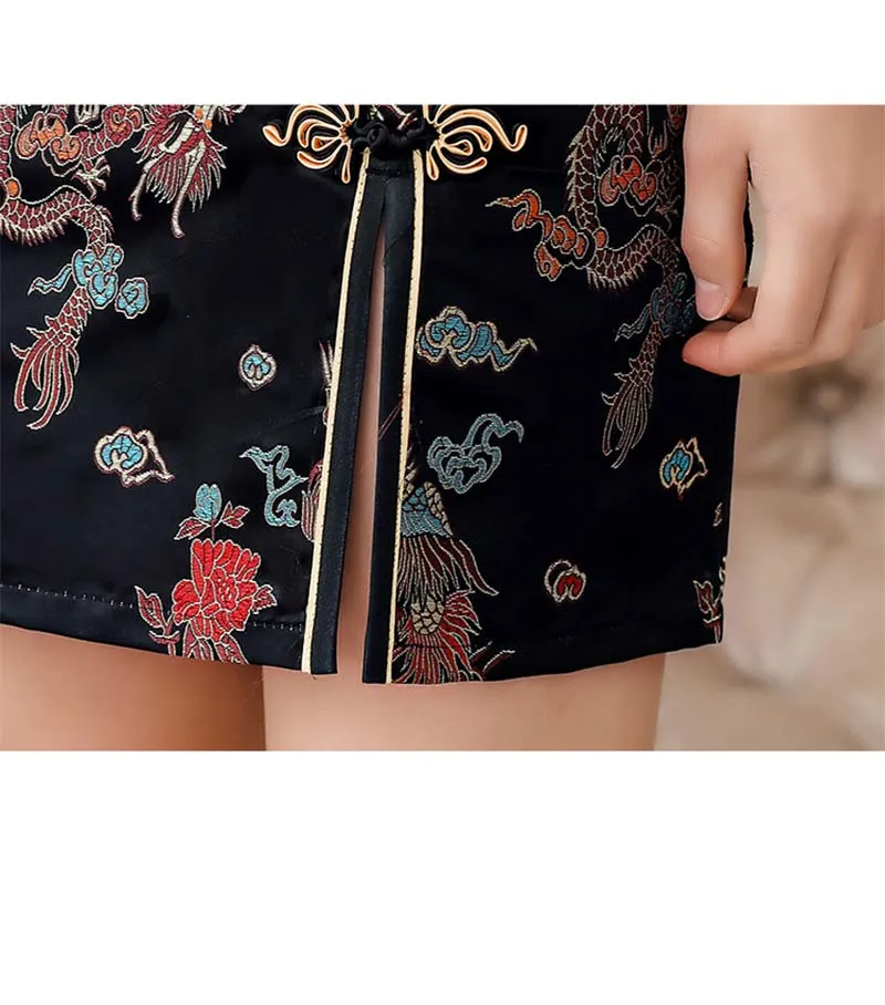 Женское мини-платье Ципао короткое платье в китайском стиле с разрезом Фениксом