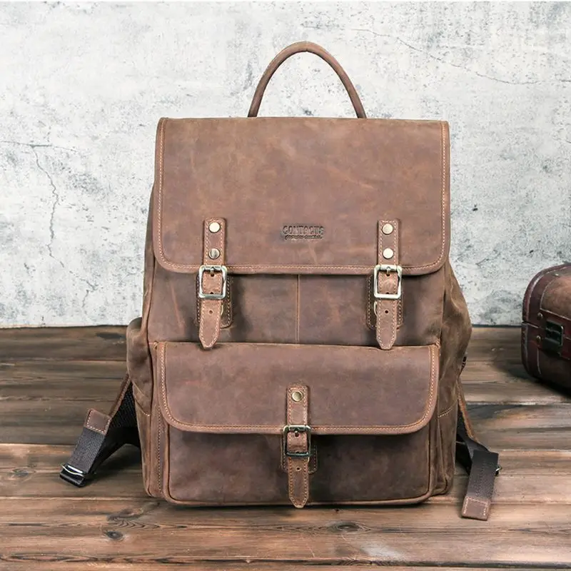 

Genuine Leather Backpack Laptop Bookbag Casual Rucksack Large Capacity Travel Bagpack College Shoulder Bag for Men