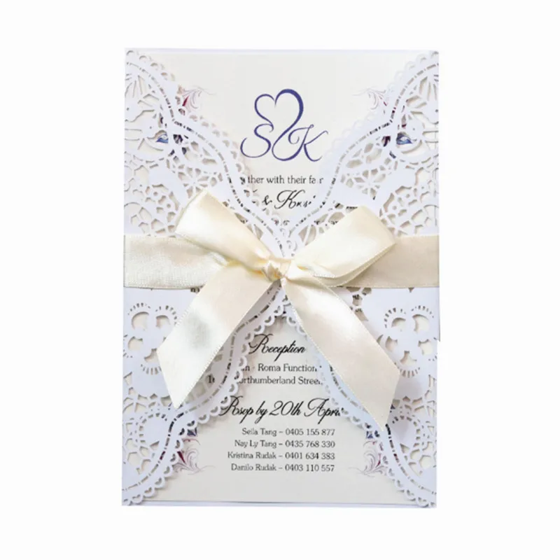 Кружевные свадебные приглашения цветок Лазерная подарочная карта темно синий