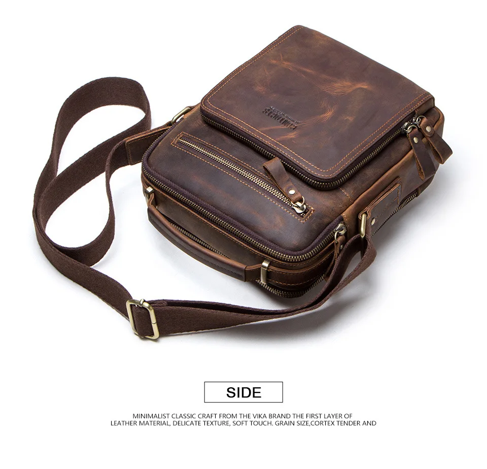 Shoulder Bag Small Bag Messenger Bag Men's Small Square Bag Men's Boutique Vintage Leather Casual Crazy Horse Leather Bag