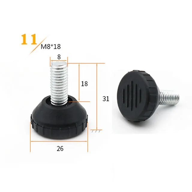 

20 шт./лот, регулируемая мебельная подставка для электроинструмента, нескользящая основа, нейлоновые бамперы + стержень с резьбой M6 M8 M10, 20 шт./лот