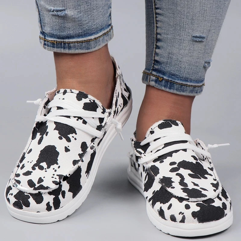 

2021 Women Sneakers Canvas Shoes Solid Leopard Breathable Casual Sneakers Woman Flats Spring Lace Up Round Toe Women Flat Shoes