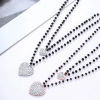 womens double rhinestone heart choker necklace 2020 gold color stainless steel trend jewelry accessories black beads chain