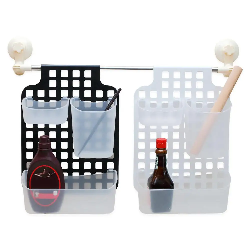 

Durable Hanging Storage Basket 3 Grids Plastic Bathroom Toiletries Rack Movable Kitchen Cutlery Storage Accessories