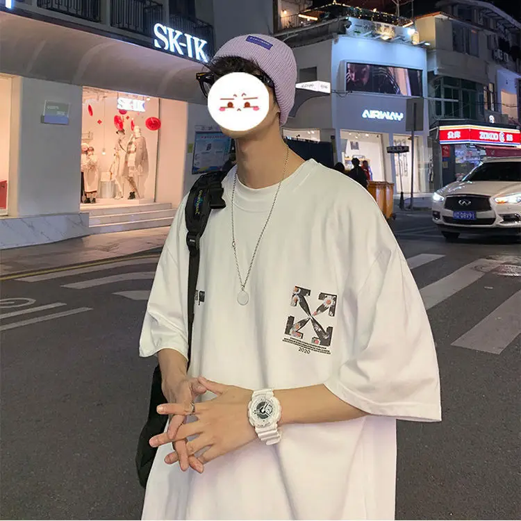 

100% cotton summer short sleeve t-shirt men's daisy print student loose and versatile half sleeve t-shirt men's T-shirt