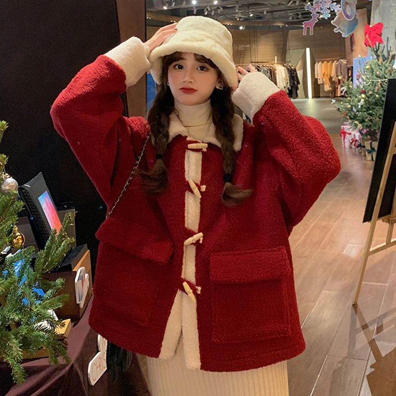 Зимнее женское пальто из искусственной овечьей шерсти модное милое повседневное