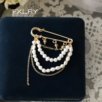 fxlry french handmade natural pearl vintage brooch 2021 new trendy pin decoration fixed clothes cardigan corsage