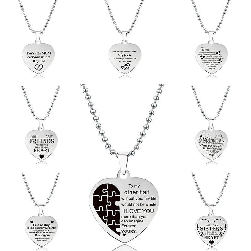 

Necklace Heart-shaped Stainless Steel Pendant Mother Day Christmas Girl Birthday Gift Custom Word Diy Creative Metal Necklace