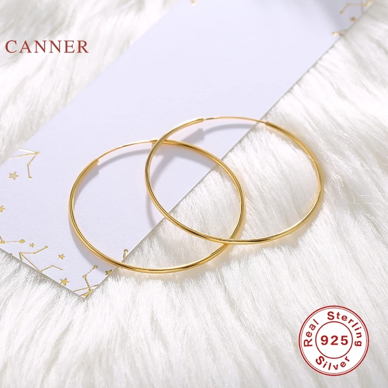 Женские круглые серьги CANNER корейские из настоящего серебра 925 пробы золотого