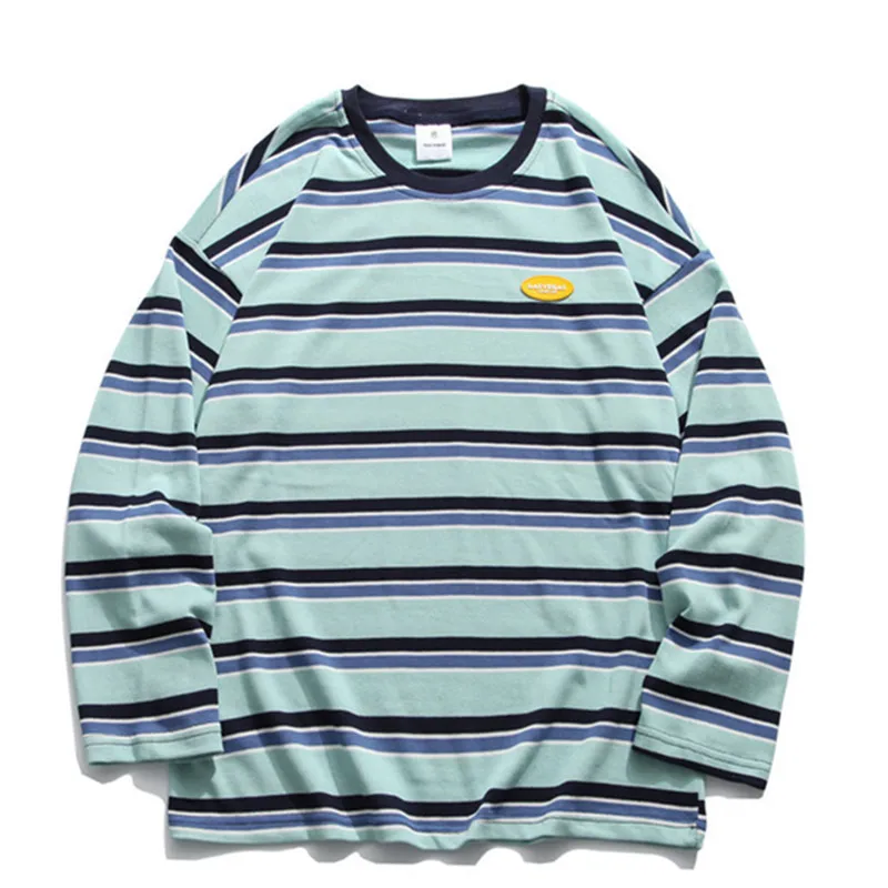 

Полосатые футболки с длинным рукавом, мужские повседневные Осенние футболки Harajuku с галстуком-краской в полоску, уличные свободные футболки...