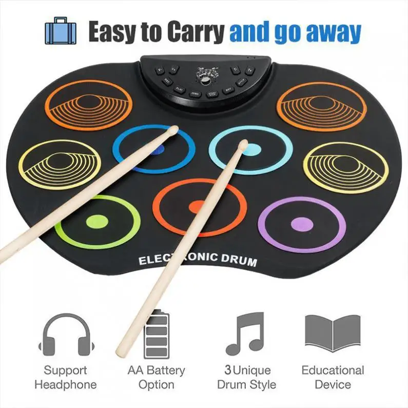 Портативный электронный цифровой USB 9 колодки красочный рулон набор силиконовый