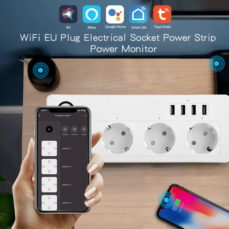

Удлинитель с 4 умными розетками и 4 USB-портами