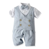 bow tie short sleeve vest baby boy suit cotton formal clothing summer dress baby boy sets