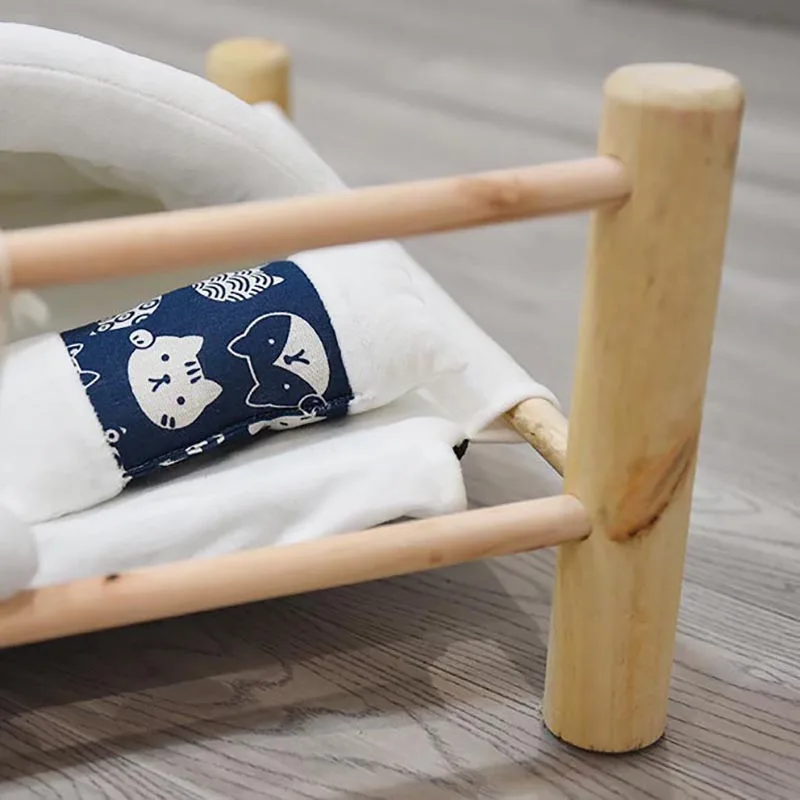 

Portable Cat Bed House Detachable Elevated Cat Hammocks Wood Canvas Bed Washable Cat Lounge Small Dog Cat House Pet Accessories