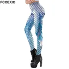 Новинка, летние женские леггинсы FCCEXIO с галактическим рисунком русалки для тренировок, облегающие леггинсы со средней талией, леггинсы для фитнеса с рыбьей чешуей