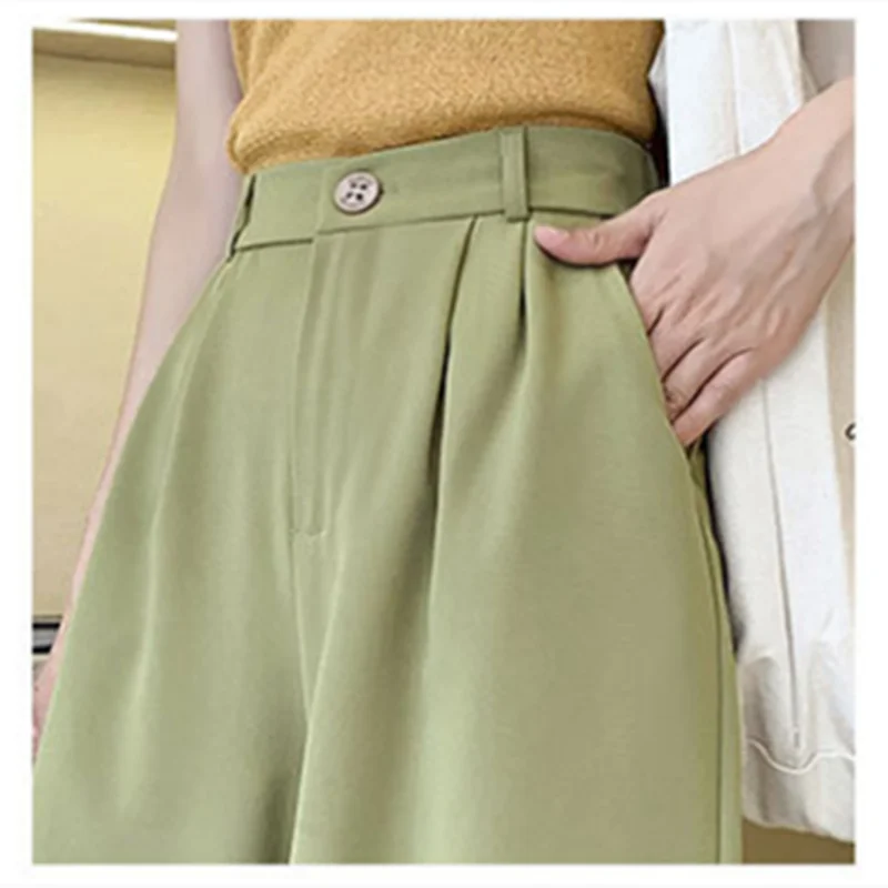 

High Waist Loose Summer Ladies Shorts Solid Plus Size Women Button Elastic Waist Casual Wide Leg Thin Shorts Oversized Pants