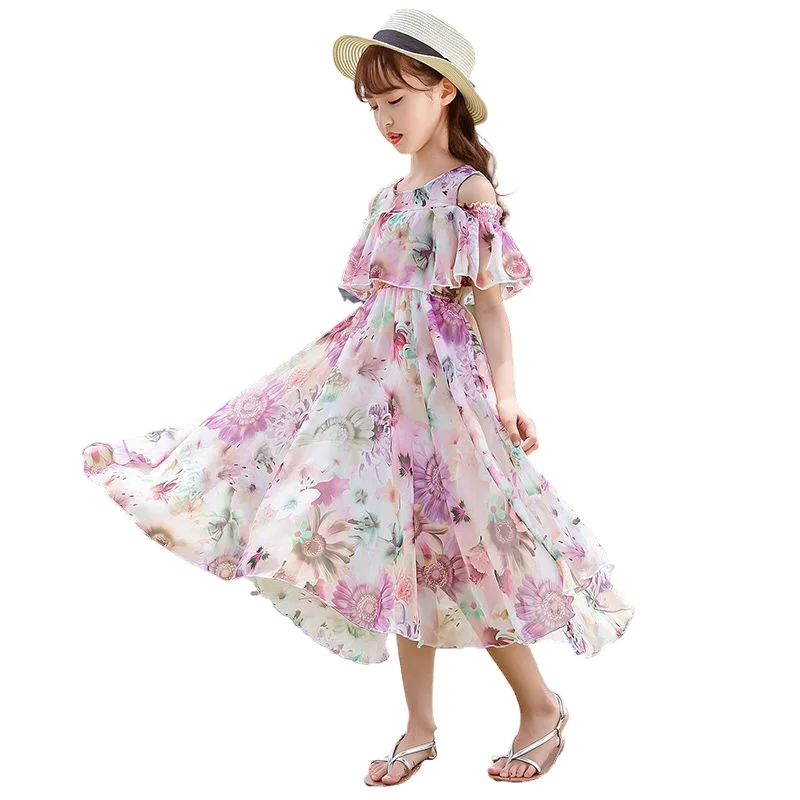 Платье для девочек Лето 2021 г. Детские повседневные Модные шифоновые платья