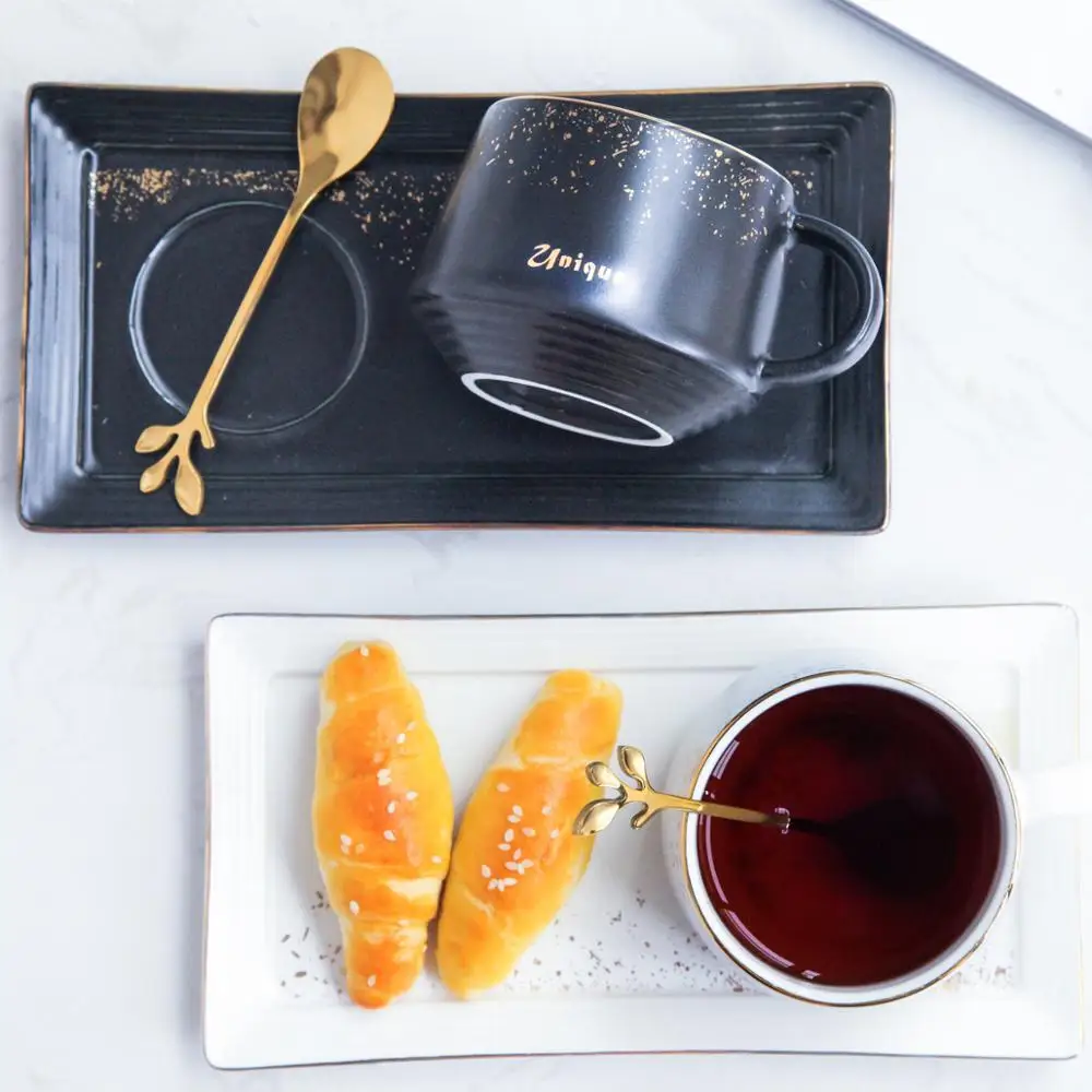 

Light Luxury Coffee Set Gold Painting Coffee Cup with Square Saucer and Spoon for Office and Home Tea Time Coffee Set for Shop