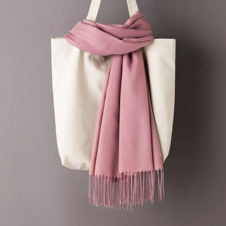 Dark skin pink Scarf Women Solid Color Cashmere Scarves with Tassel Autumn New Soft Warm Lady Girls Wraps Thin Long Scarf Female Shawl Men Scarf - Цвет: Dark skin pink Scarf
