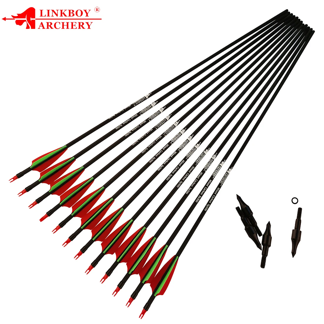 

12PCS Archery Mix Carbon Arrow Spine 500 30 Inch 90gr Point ID6.2mm Traditional Bow Accessories Hunting Shooting
