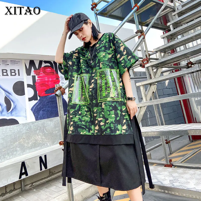 Женское уличное платье XITAO свободное с коротким рукавом и принтом брендовая