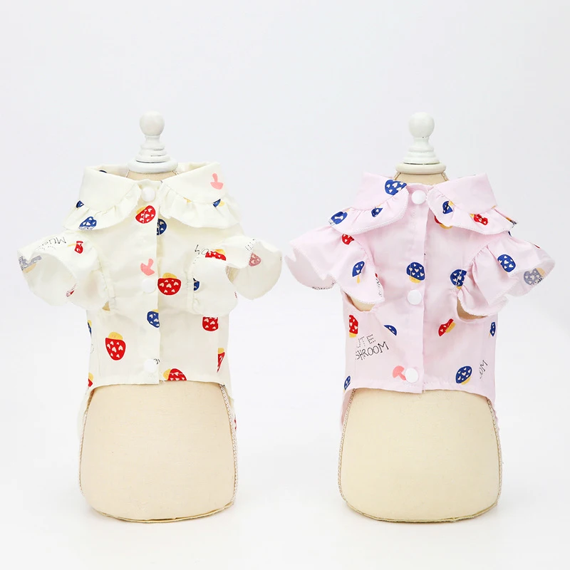 

Summer Dog Clothes Doggie Puppy Pomeranian Poodle Schnauzer Shirt Pet Clothing Mushroom Print Cat Dress Blouse Dog Costume
