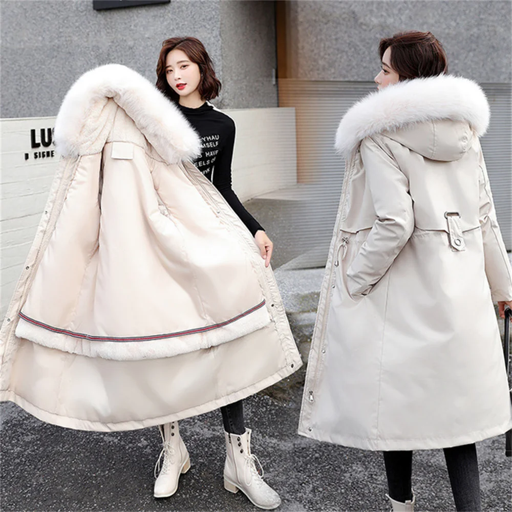 Women Mid-length Thicken Slim Parker Winter New Removable Cotton Lining Jacket Female With Fur Collar Warm Hooded Outerwear enlarge