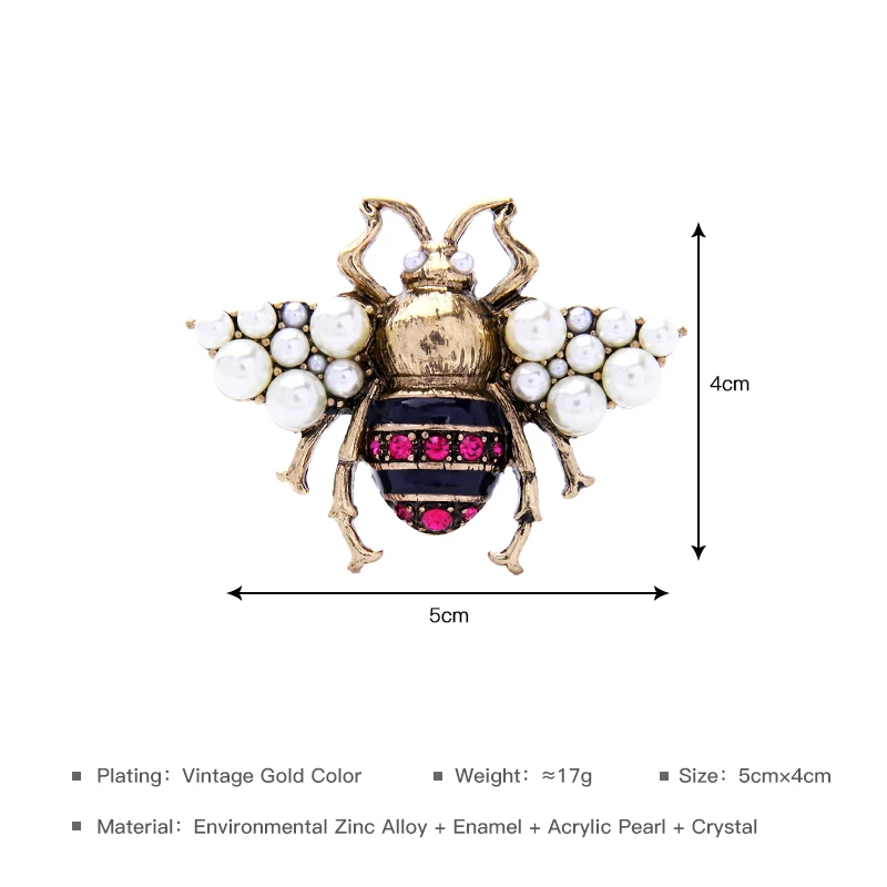 

Bohemia New Tendency Fashion Imitation Pearls Red/White Color Glass Bee Insect Brooch For Women Statement Jewelry Wholesale