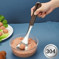 stainless steel meatball maker spoon elliptical leakage hole non stick meatball mold with wooden handle meatball scoop baller