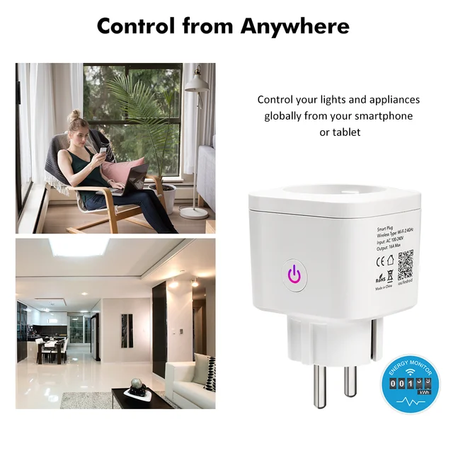 3 Pack Tuya 16A Power Meterting WiFi EU Smart Plug Surger Protection work with Alexa Google Voice Control Smart Life APP Control 5