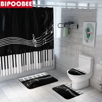 mildew shower curtain set with hooks piano key music bathroom decor non slip rug toilet seat cover bath mats sets