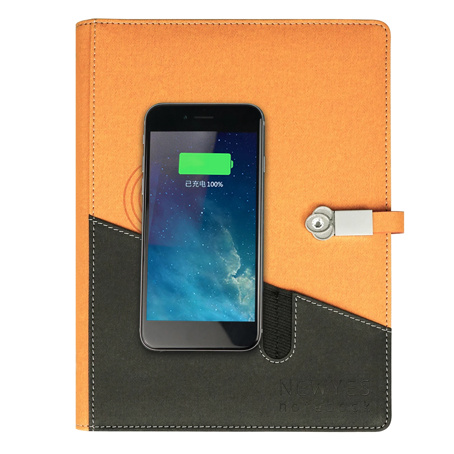 

Wireless Charger Leather Reusable Erasable Planner Diary USB Notebook with Power Bank and Usb Flash
