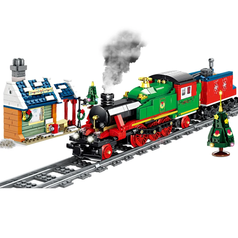 

Battery-Powered City Traffic Train Building Blocks Railway Winter Trains Station Bricks Set Toys Children Kids Gifts