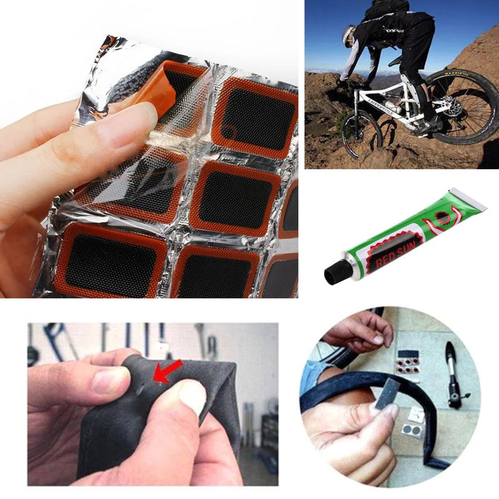 

Bicycle Tyre Rubber Puncture Patch Cold Glue Tire Repair Kit For Mountain Bike Electric Car Tires Parts Garage Tool Repair Tool