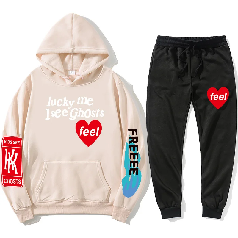 

Graffiti letter print spring and autumn Sweatshirt lucky me I see ghosts men's Hoodie women's 2021 new casual Hoodie